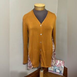 LOGO by Lori Goldstein Knit Cardigan Womens M Printed Chiffon Back Tunic